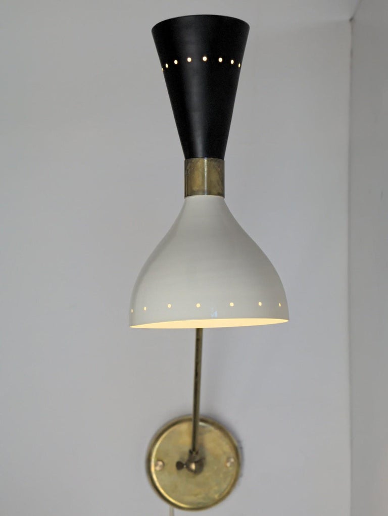 Articulated Sconce Mid-Century Modern Stilnovo Style Solid Brass Black and White For Sale 10