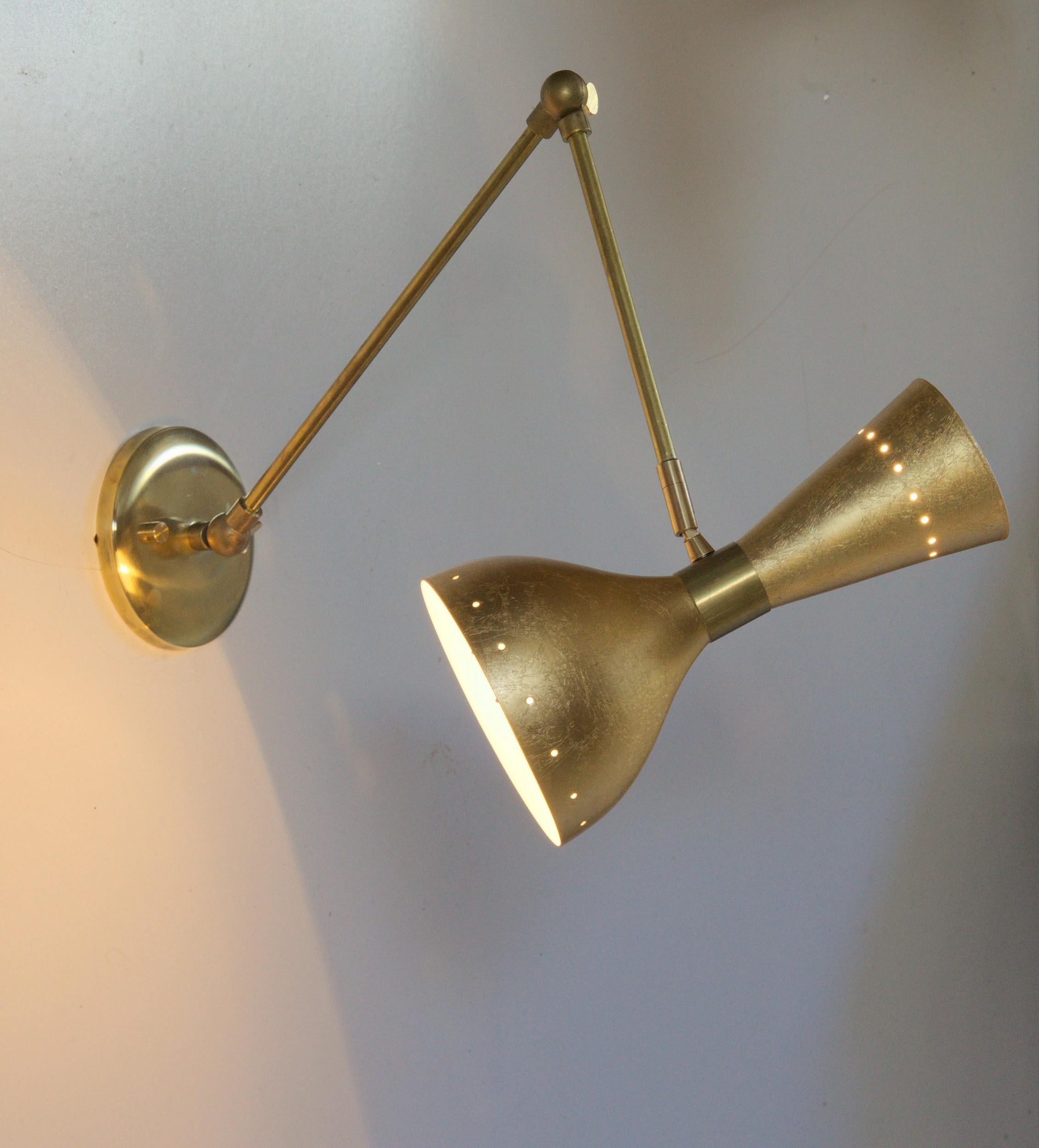 Articulated Sconce Midcentury Modern Stilnovo Style Solid Brass Hand Gilt Shades For Sale 6