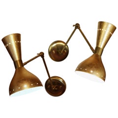 Articulated Sconce Midcentury Modern Stilnovo Style Solid Brass Hand Gilt Shades
