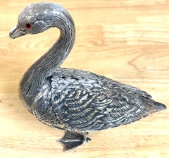 Articulated Silver-Plated Bronze Swan Box-/ Bonbonnière or Cache Pot