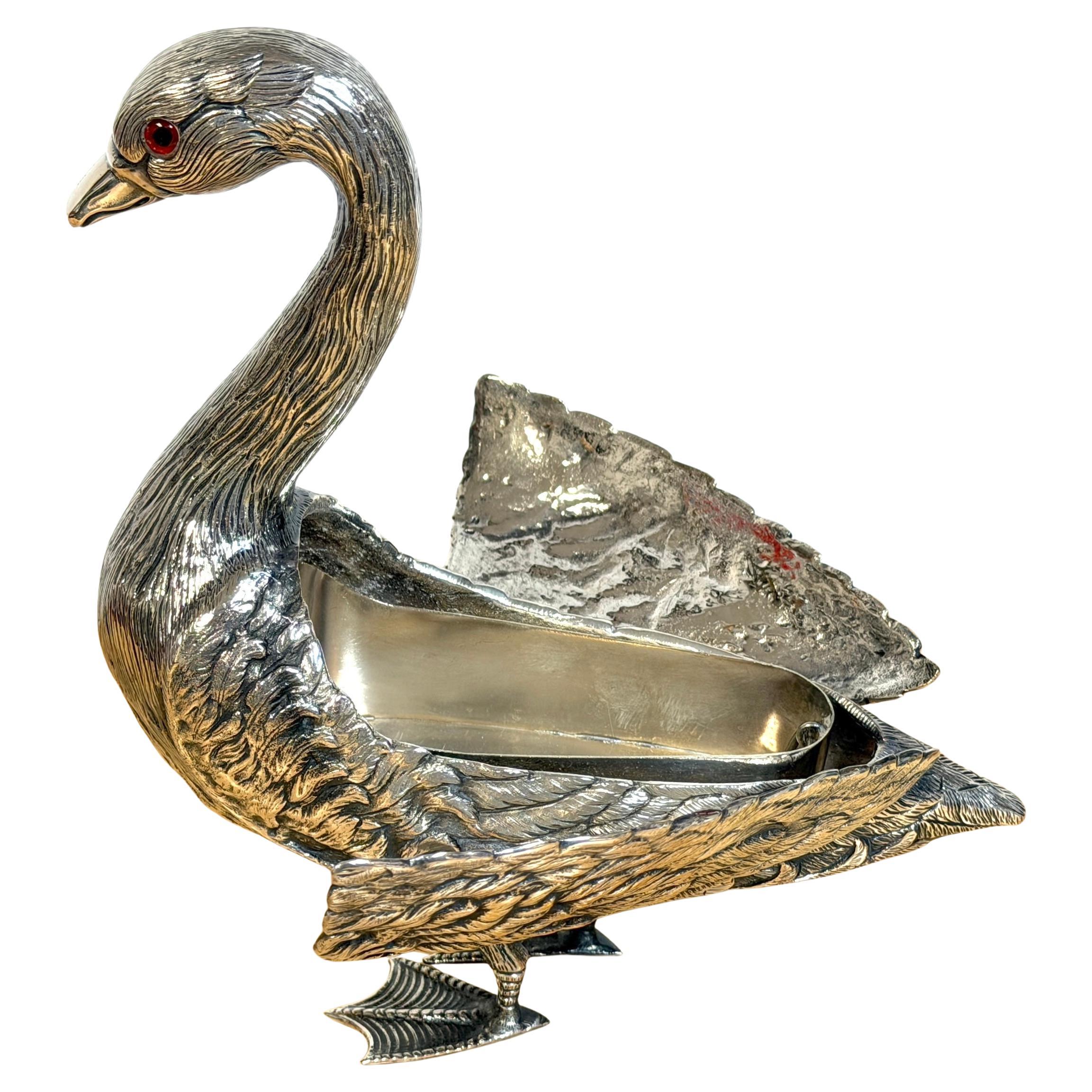 Articulated Silver-Plated Bronze Swan Box-/ Bonbonnière or Cache Pot For Sale