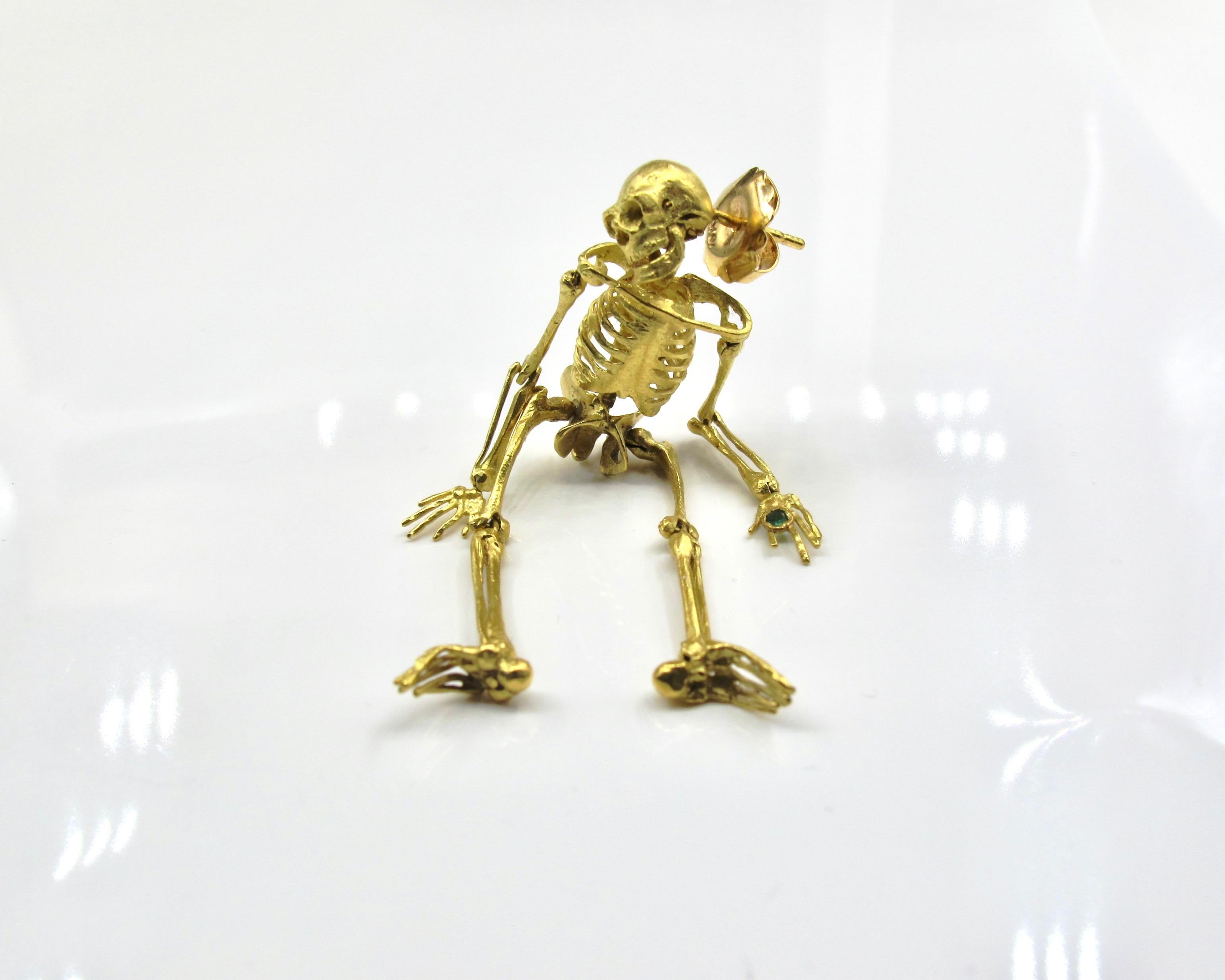 Artist RIMA JEWELS Articulated Skeleton Earring in 20 Karat Yellow Gold For Sale