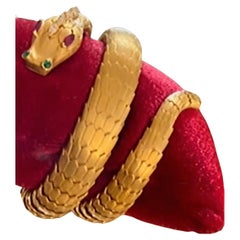 Articulated Snake Bracelet Yellow Gold 18 Karat Ruby Emerald and Diamond Italy