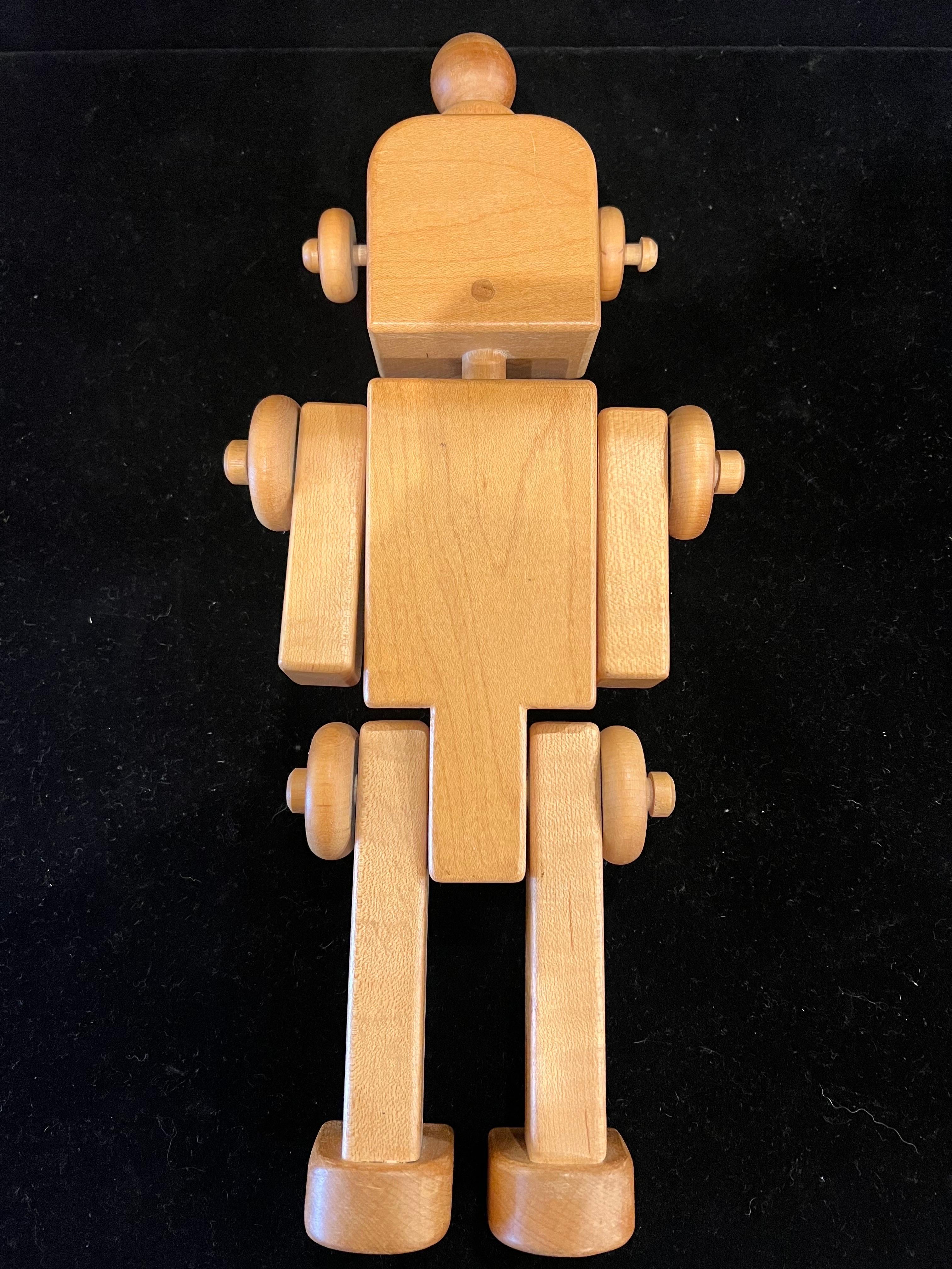 Space Age Articulated Solid Wood Robot Toy Midcentury