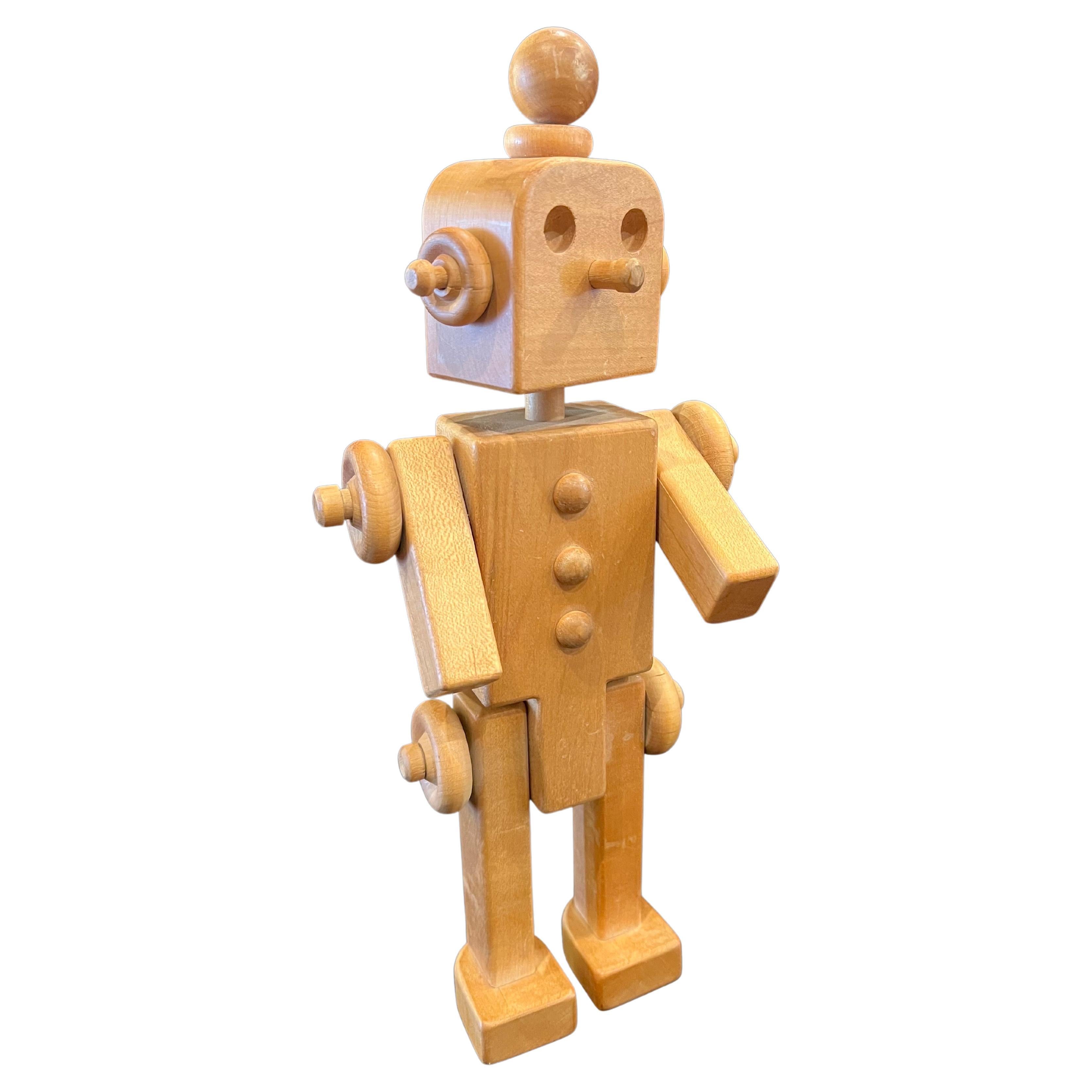 Articulated Solid Wood Robot Toy Midcentury