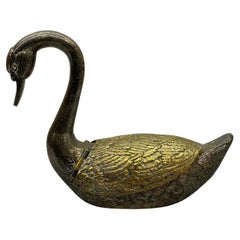 Centre de table Swan articulé en métal argenté et laiton