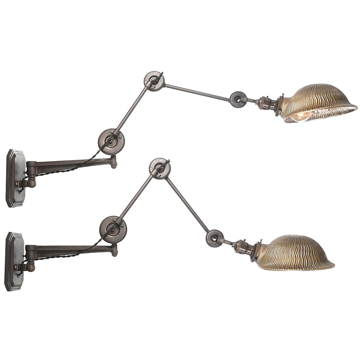 Articulated Turtle-Back Mercury Glass Wall Lamps, Matching Pair