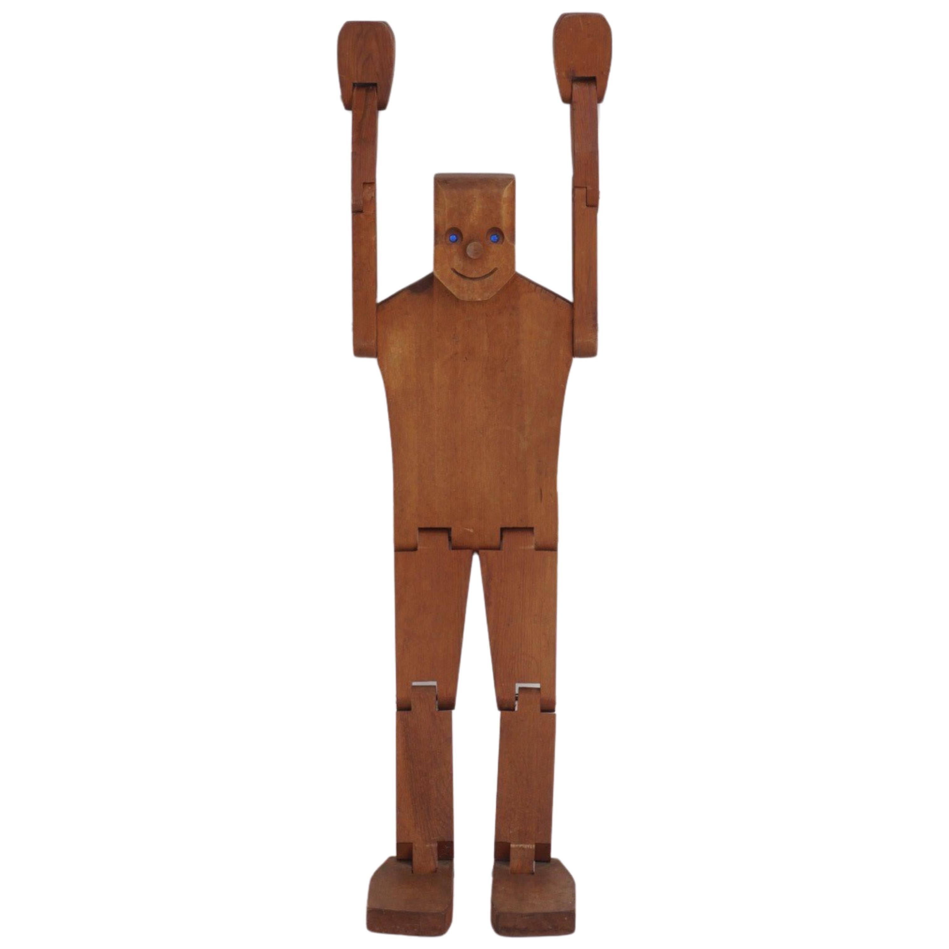 Metal Articulated Wood Figure by Don Ellefson, 1980s For Sale