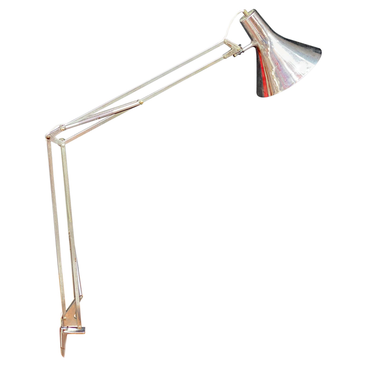 lámpara articulada de taller en metal cromado y aluminio circa 1950/1960