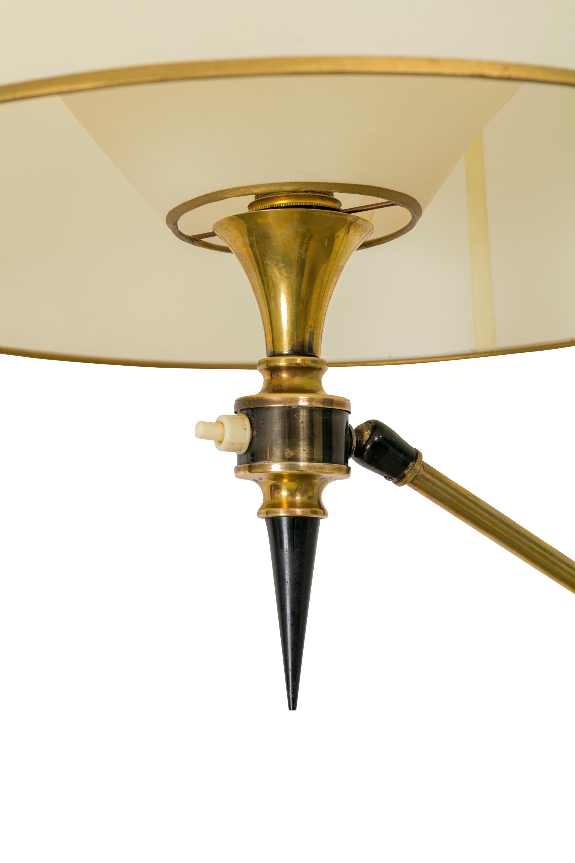 Mid-20th Century Articulating Brass Wall Light with Shade, France 1950s