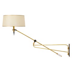 Articulating Brass Wall Light with Shade, France 1950s