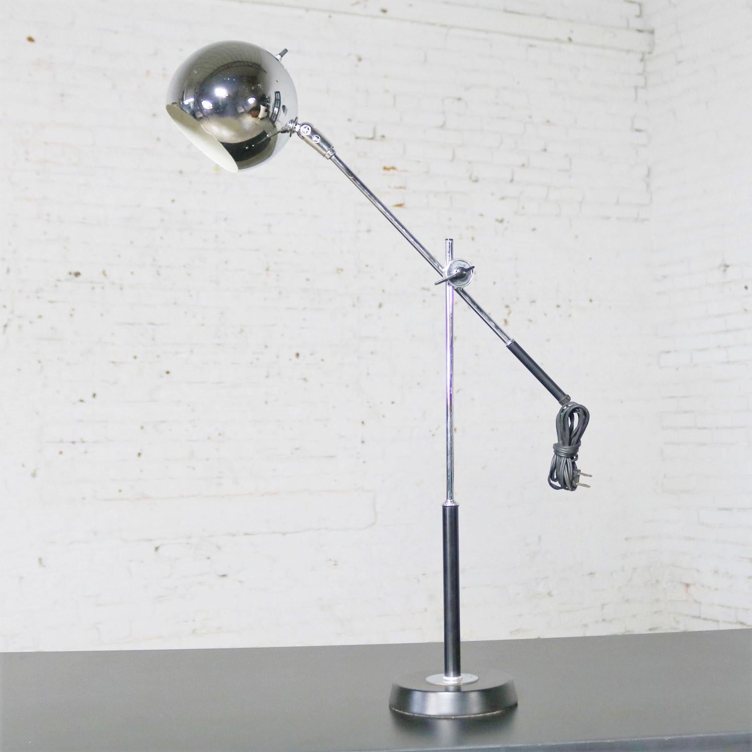 Articulating Chrome and Black Ball Orb Task Lamp Attributed to Robert Sonneman 1