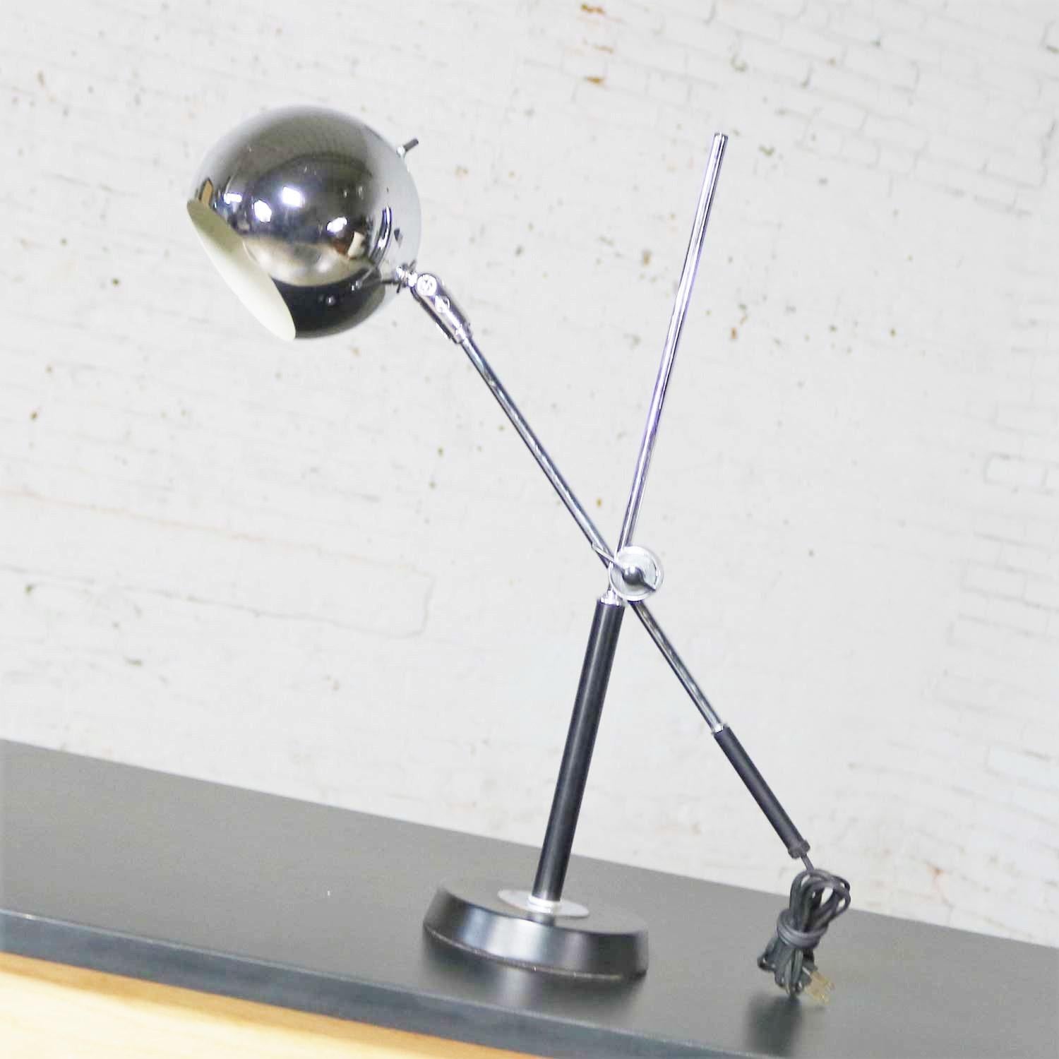 Articulating Chrome and Black Ball Orb Task Lamp Attributed to Robert Sonneman 2