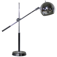 Articulating Chrome and Black Ball Orb Task Lamp Attributed to Robert Sonneman