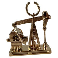 Antique Articulating Oil Well Rare Find charm pendant 14KT solid gold Movable