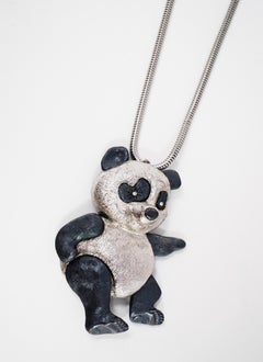Articulating Panda Bear Pendant Necklace by Napier, circa 1960, Double Signed