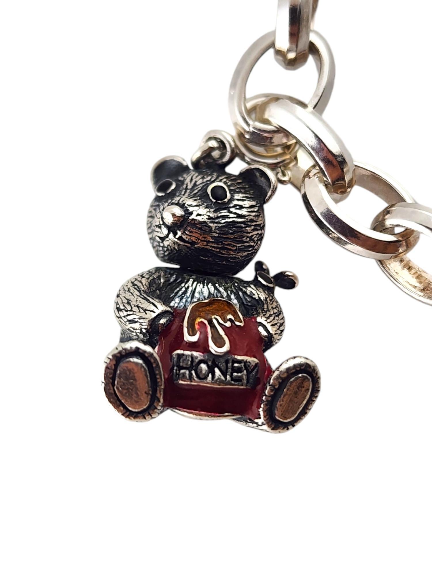 Women's Articulating Serling Silver Enamel Teddy Bear Charm Bracelet #18427