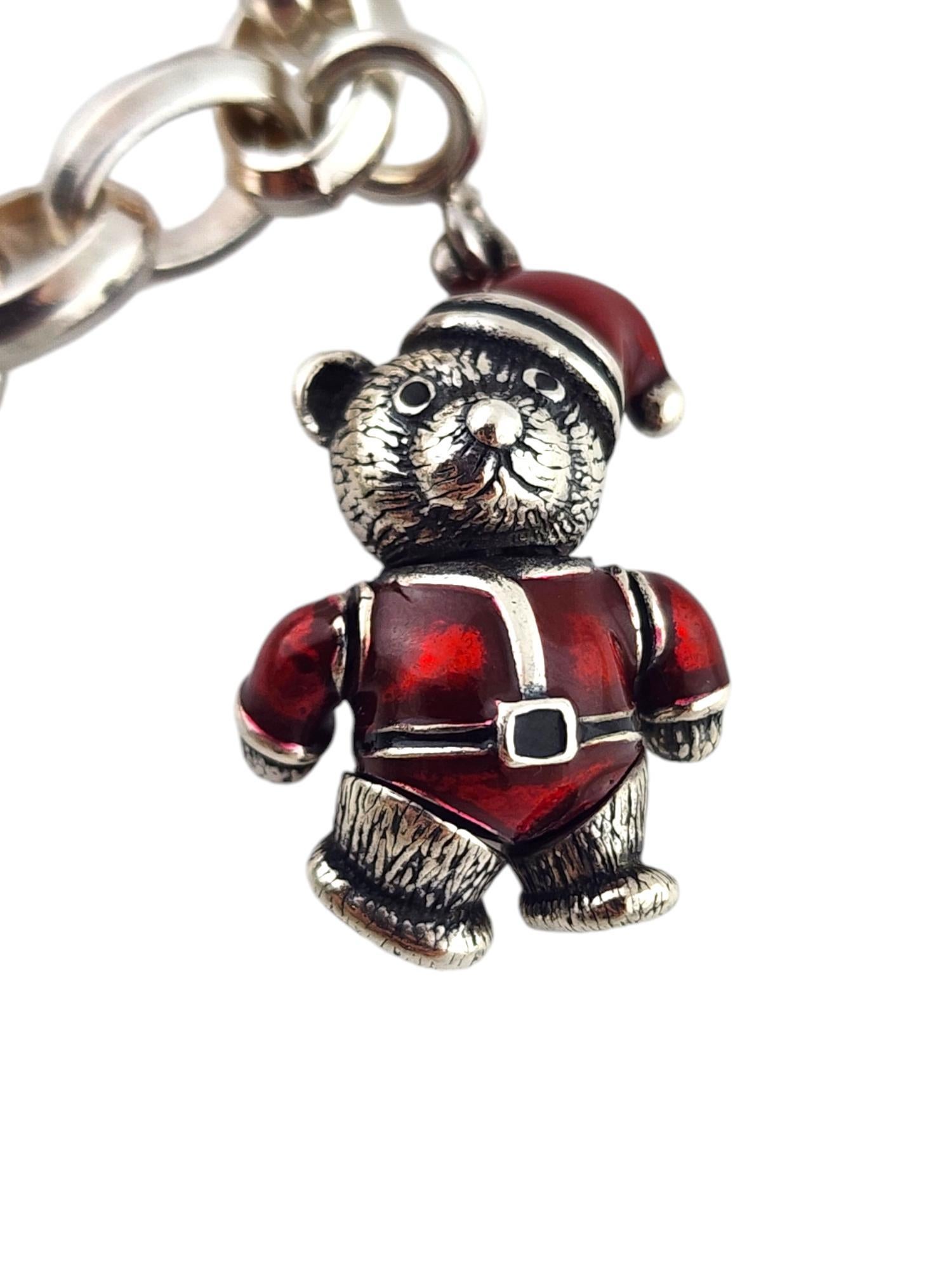 Articulating Serling Silver Enamel Teddy Bear Charm Bracelet #18427 1