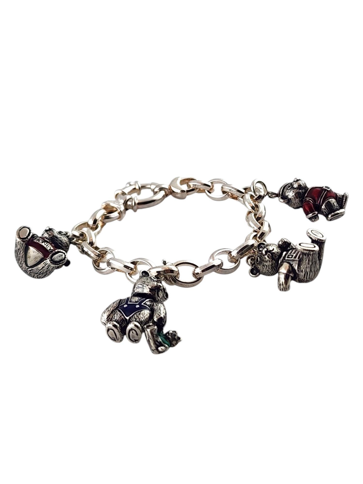 Articulating Serling Silver Enamel Teddy Bear Charm Bracelet #18427 2