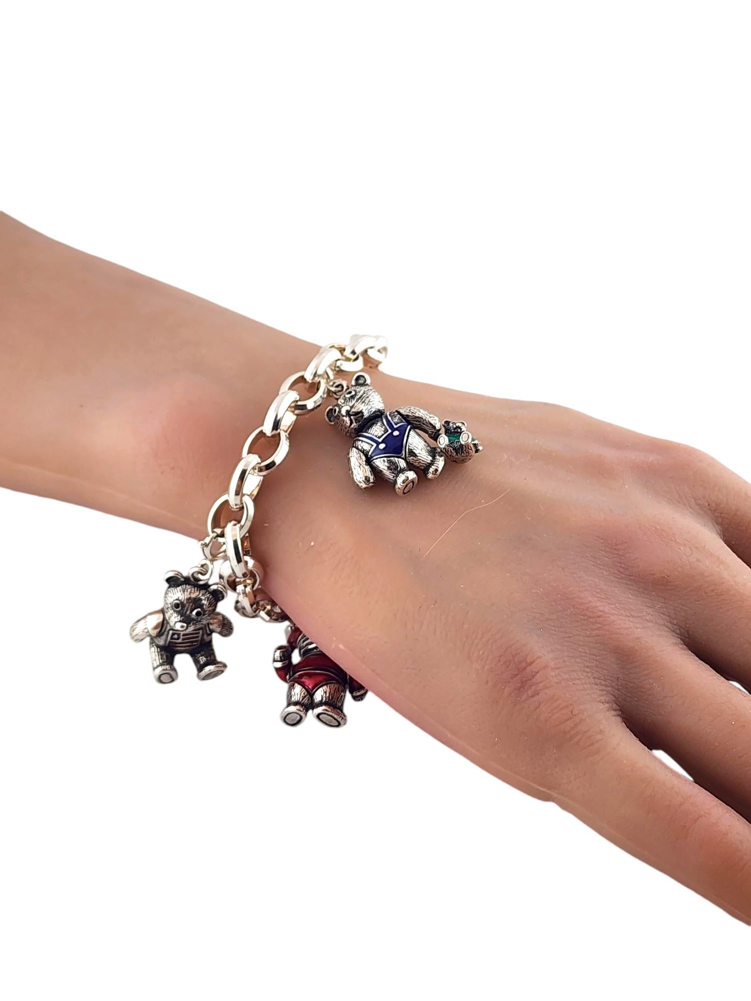 Articulating Serling Silver Enamel Teddy Bear Charm Bracelet #18427 5