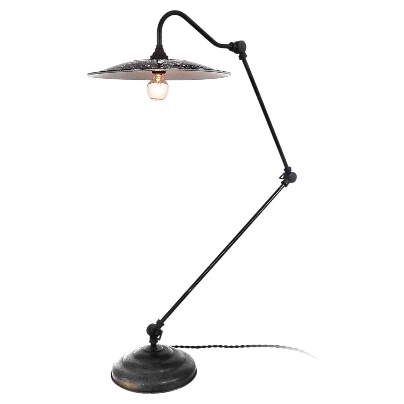 Articulating Table Lamp with Rare Enamel Speckle Ware Shade For Sale