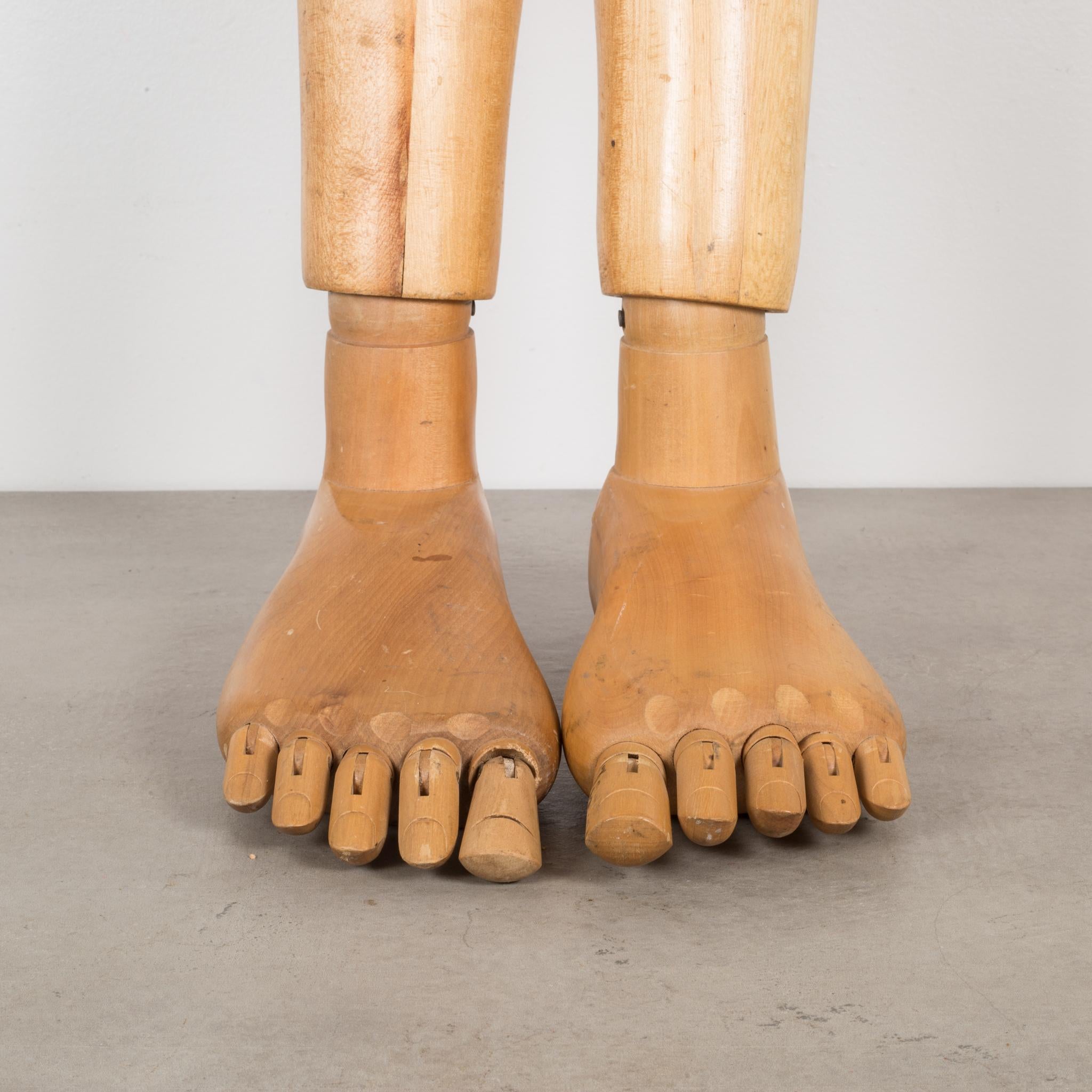 20th Century Articulating Wooden Mannequin Feet and Legs, circa 1940