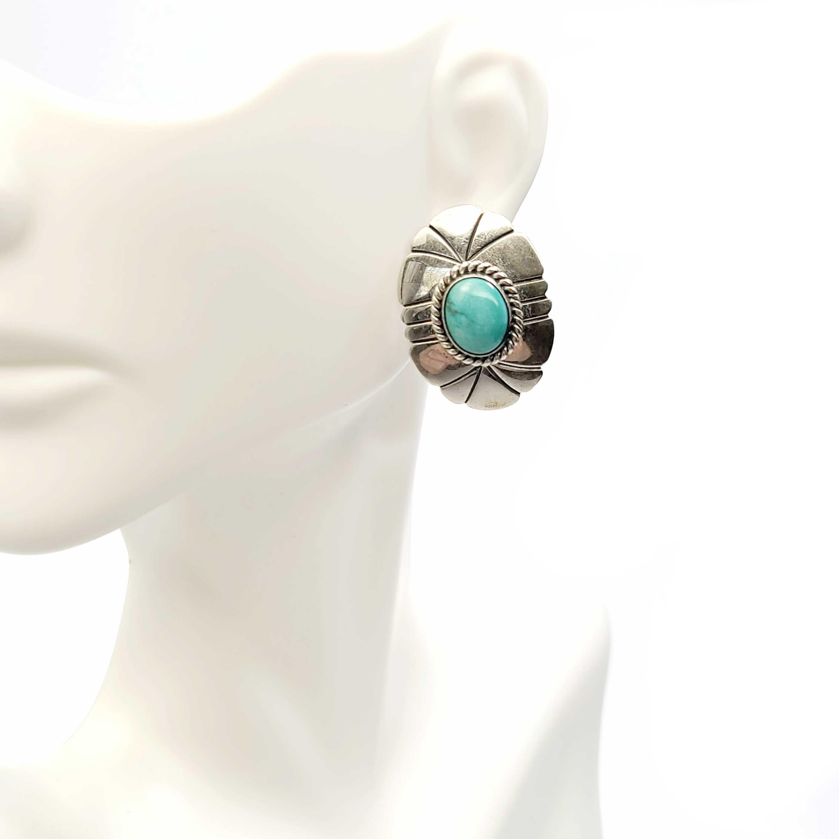 Oval Cut Artie Yellowhorse Sterling Silver Turquoise Oval Earrings
