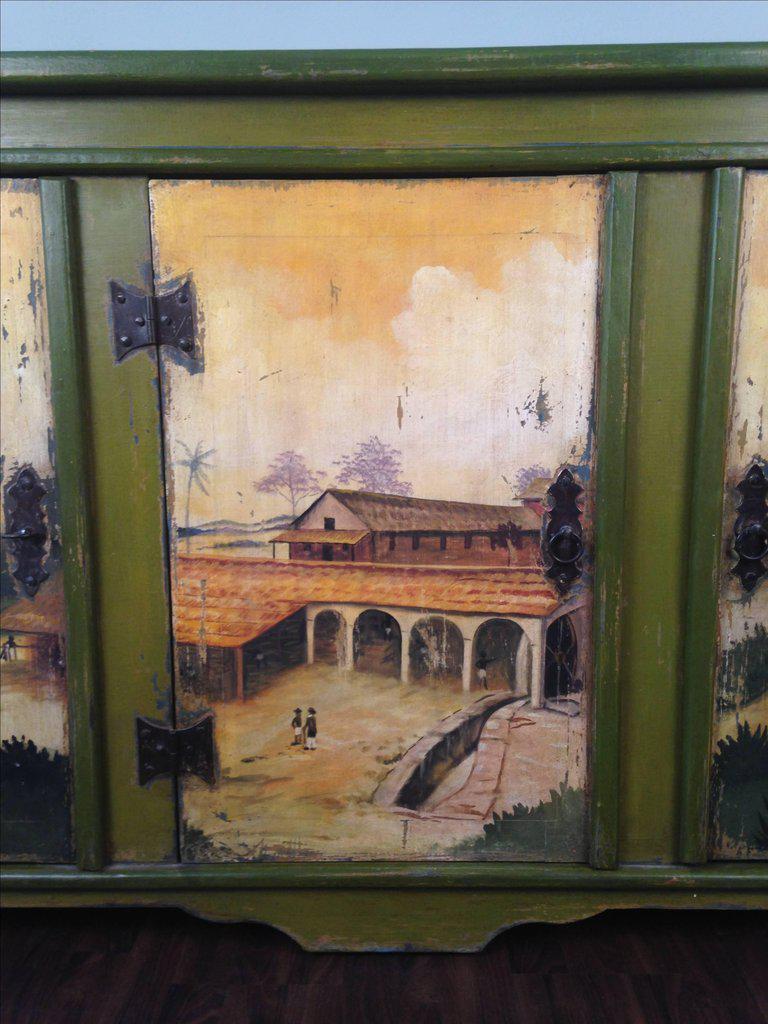 Brésilien Artiero Brazil - Armoire peinte à la main représentant un palmier tropical