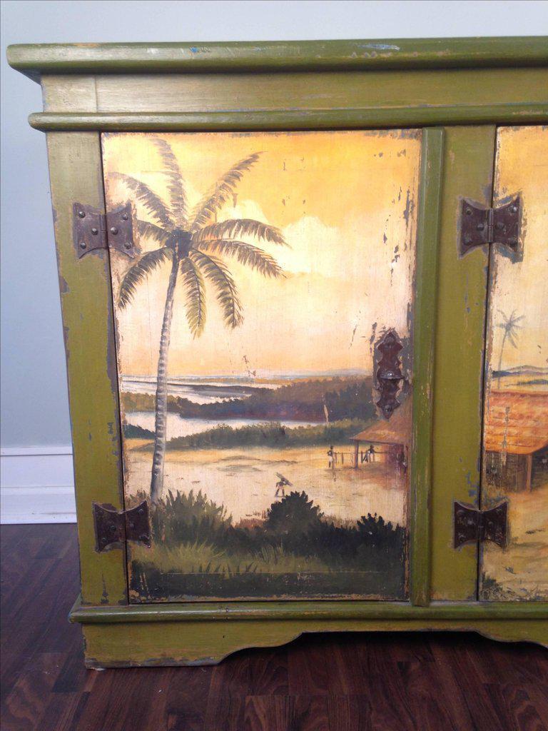 Artiero Brazil - Armoire peinte à la main représentant un palmier tropical Bon état à Jacksonville, FL