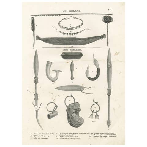 Artifacts of New Holland and New Zealand: Tools, Ornaments, Cultural Items, 1836