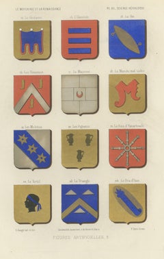 Artificial Figures in Heraldry, Second Plate, Antique Print, 1851