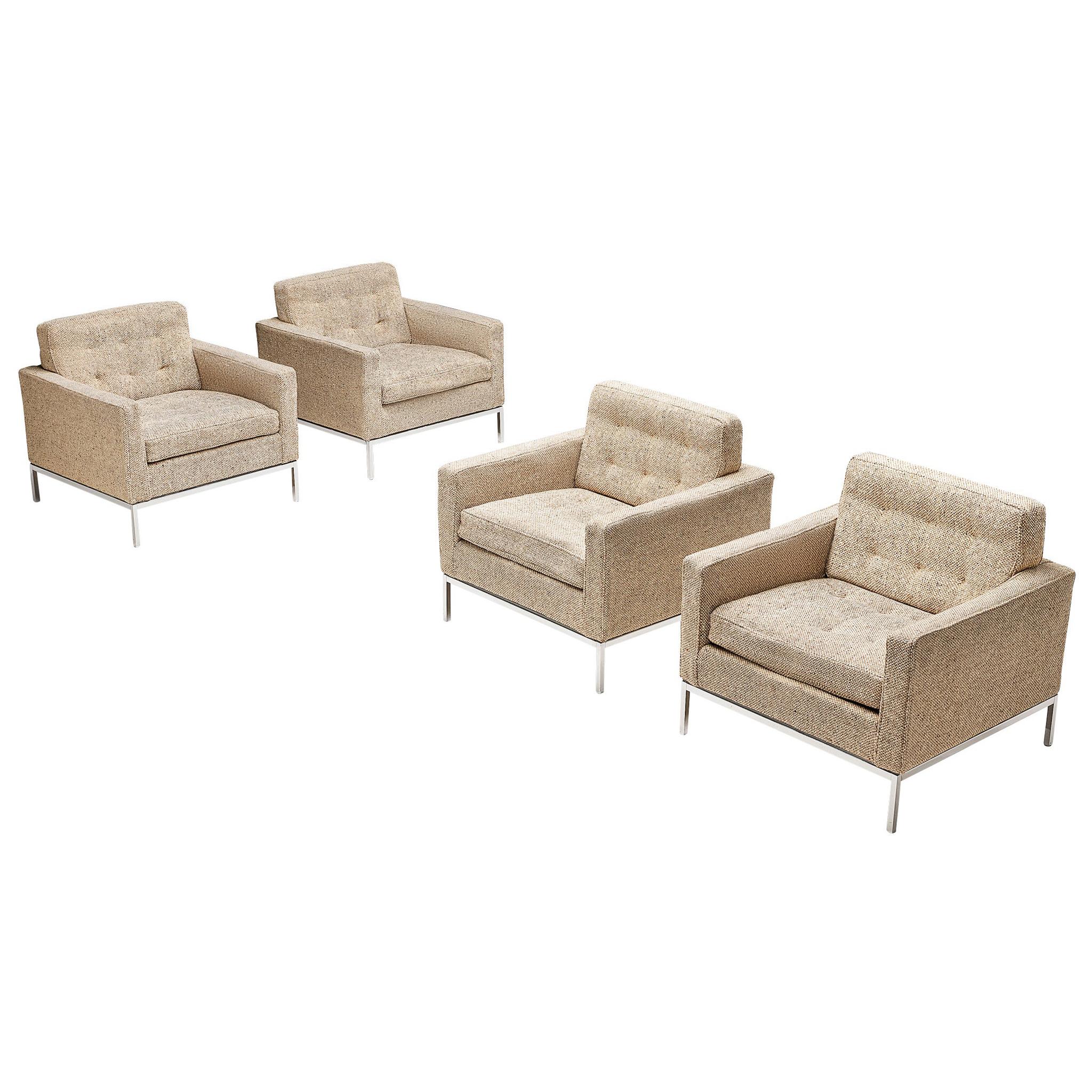 Artifort Armchairs in Metal and Beige Upholstery