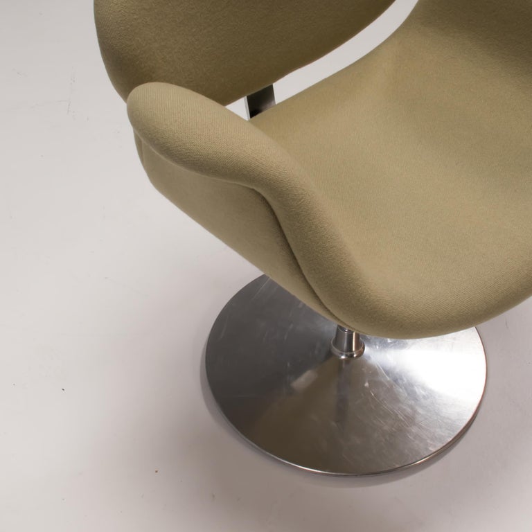 Artifort by Pierre Paulin Green Fabric Little Tulip Swivel Chair, Set of Two For Sale 1