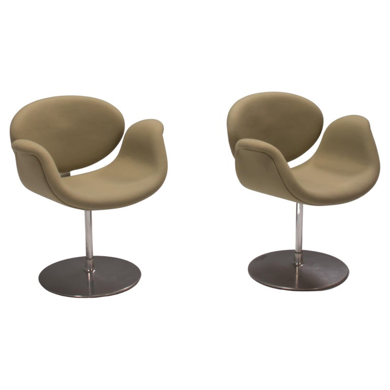 Artifort by Pierre Paulin Green Fabric Little Tulip Swivel Chair, Set of Two For Sale