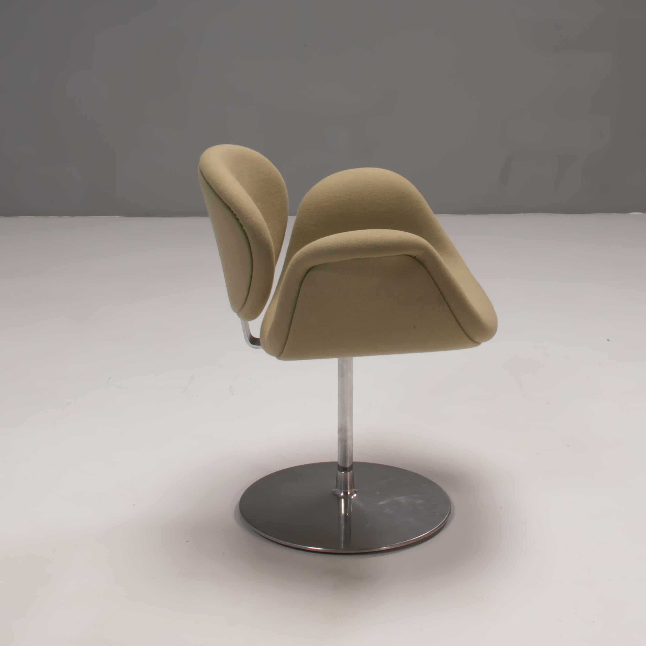 Dutch Artifort by Pierre Paulin Green Fabric Little Tulip Swivel Chairs, Set of 4