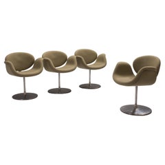 Artifort by Pierre Paulin Green Fabric Little Tulip Swivel Chairs, Set of 4