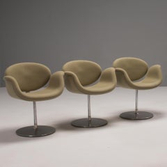 Artifort by Pierre Paulin Kleine Drehstühle aus grünem Stoff mit Tulpenschliff, Dreier-Set
