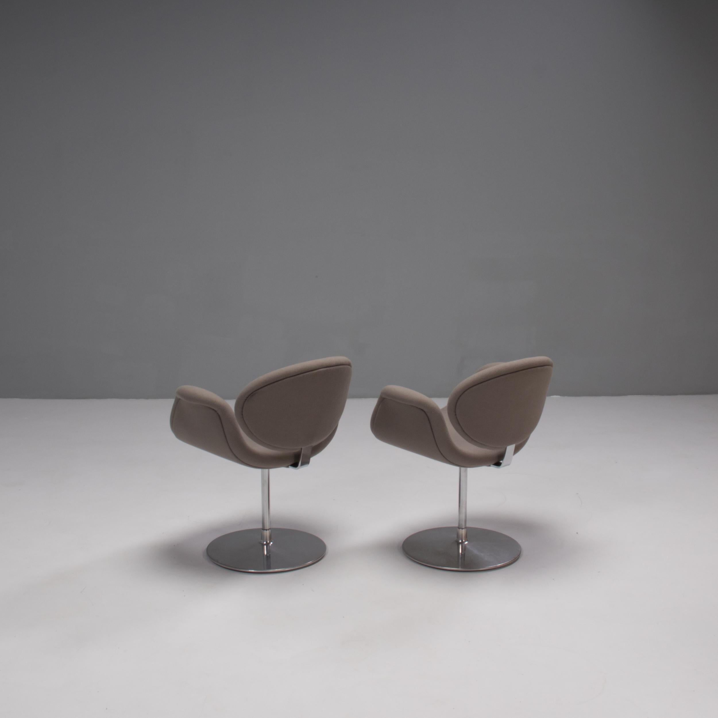 Mid-20th Century Artifort by Pierre Paulin Grey Fabric Little Tulip Swivel Chairs, Set of 2
