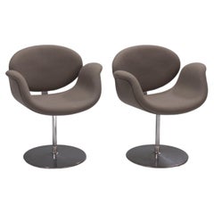 Artifort by Pierre Paulin Grey Fabric Little Tulip Swivel Chairs, Set of 2