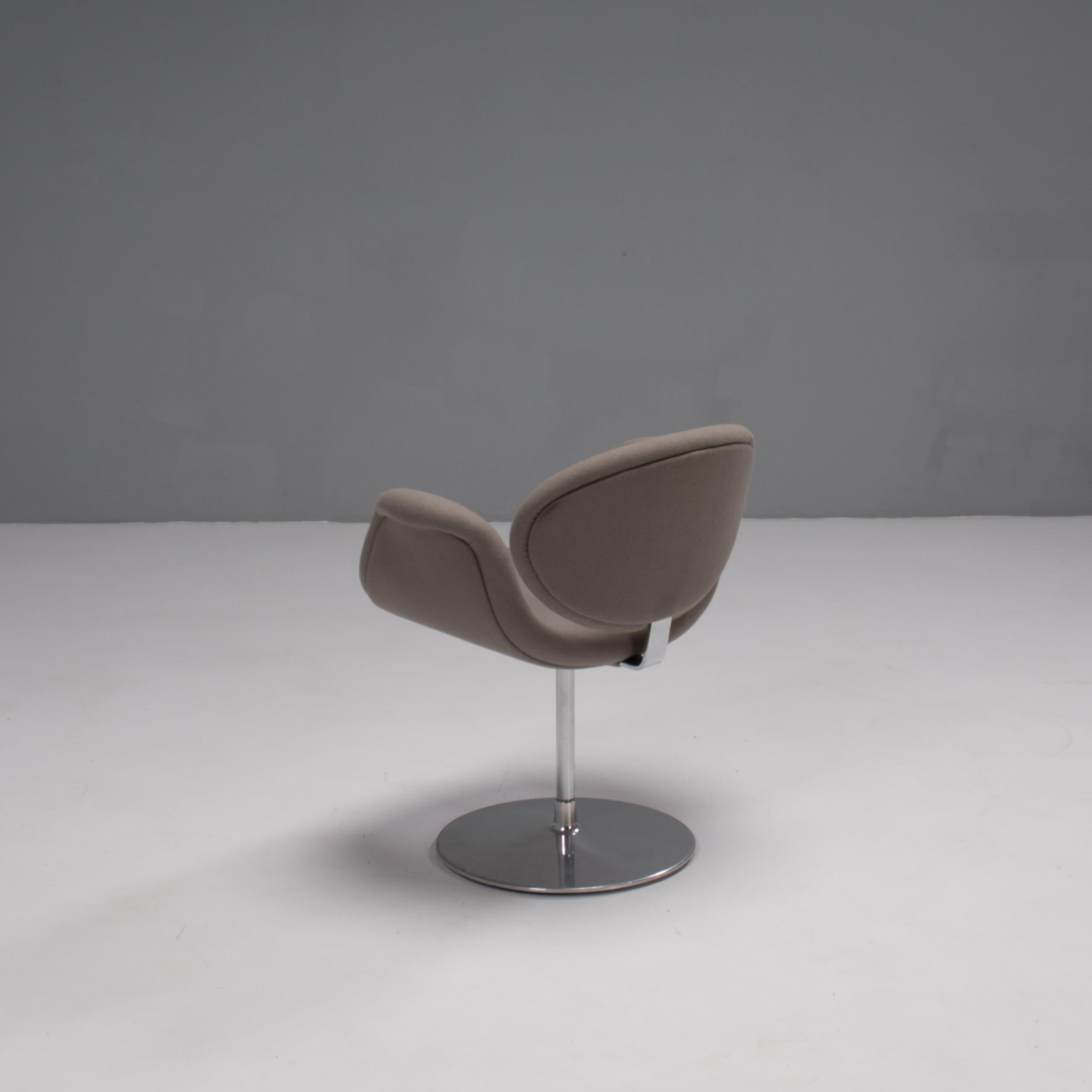 Dutch Artifort by Pierre Paulin Grey Fabric Little Tulip Swivel Chairs, Set of 4