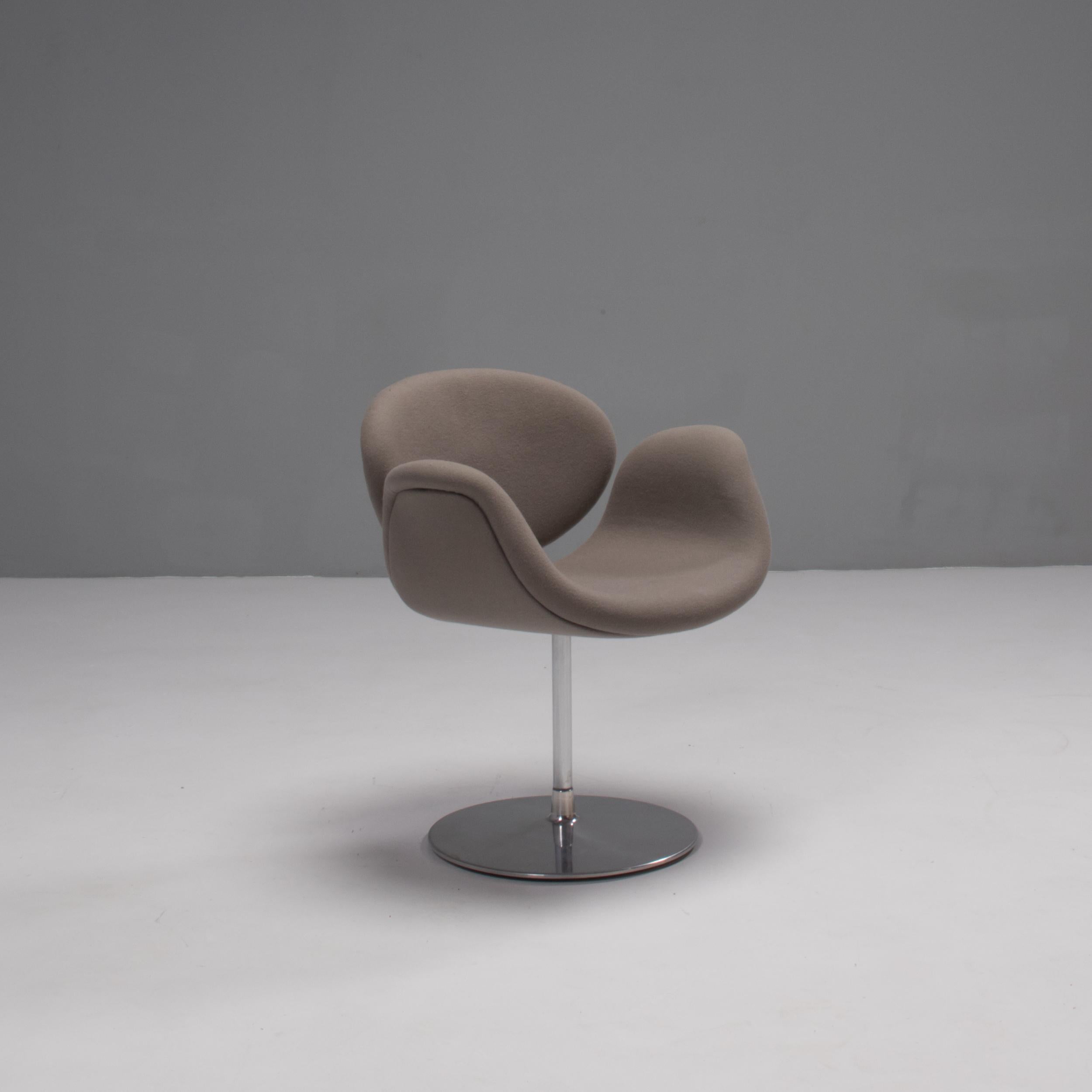 Artifort by Pierre Paulin Grey Fabric Little Tulip Swivel Chairs, Set of 4 1