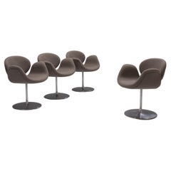 Artifort by Pierre Paulin Grey Fabric Little Tulip Swivel Chairs, Set of 4