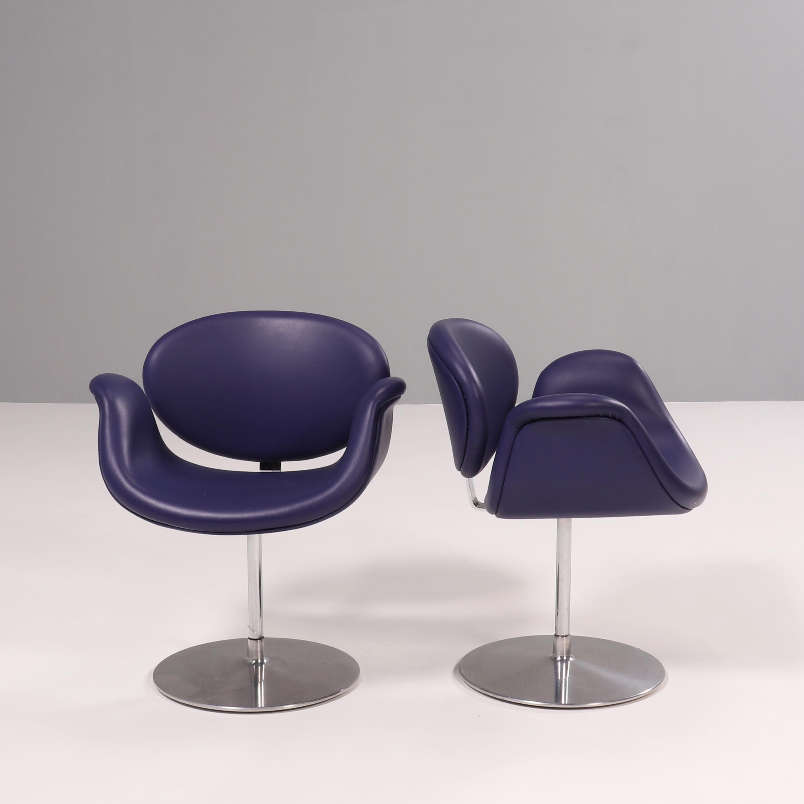 Artifort by Pierre Paulin Little Tulip Purple Leather Swivel Chair, 1960's In Good Condition In London, GB