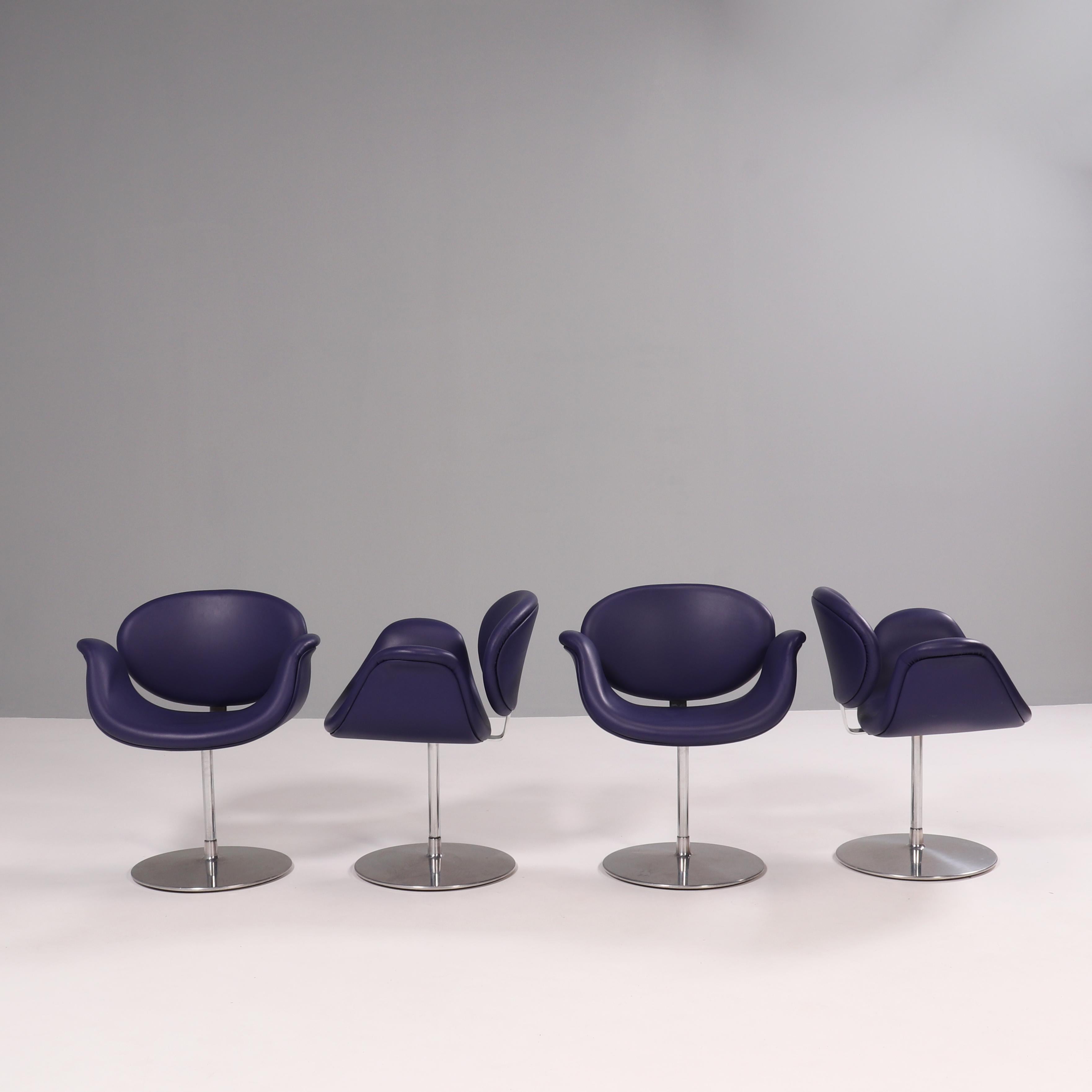 Artifort by Pierre Paulin Little Tulip Purple Leather Swivel Chair, 1960's 1