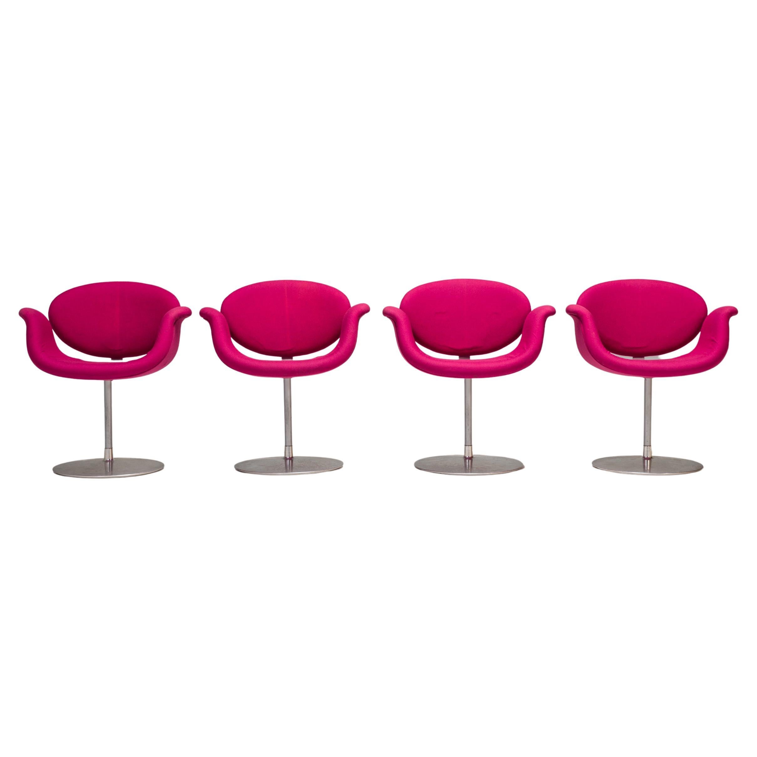 Artifort by Pierre Paulin Pink Fabric Little Tulip Swivel Chairs, Set of 4