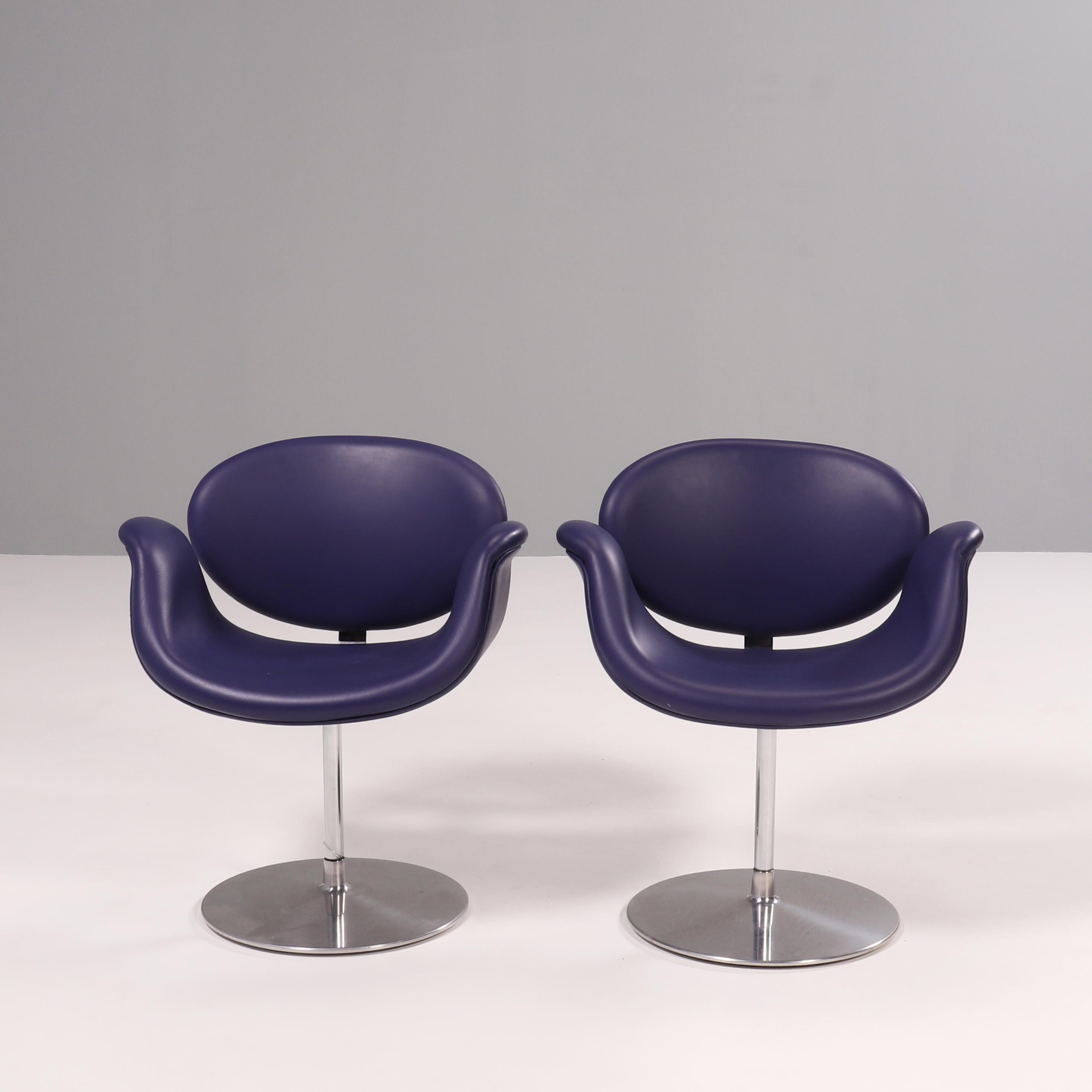 Originally designed by Pierre Paulin in 1965, the Little Tulip Chair is a design icon.

Inspired by the flower, the chair has a Tulip-esque silhouette with a petal shaped seat which curves to create armrests.

Upholstered in purple leather, the