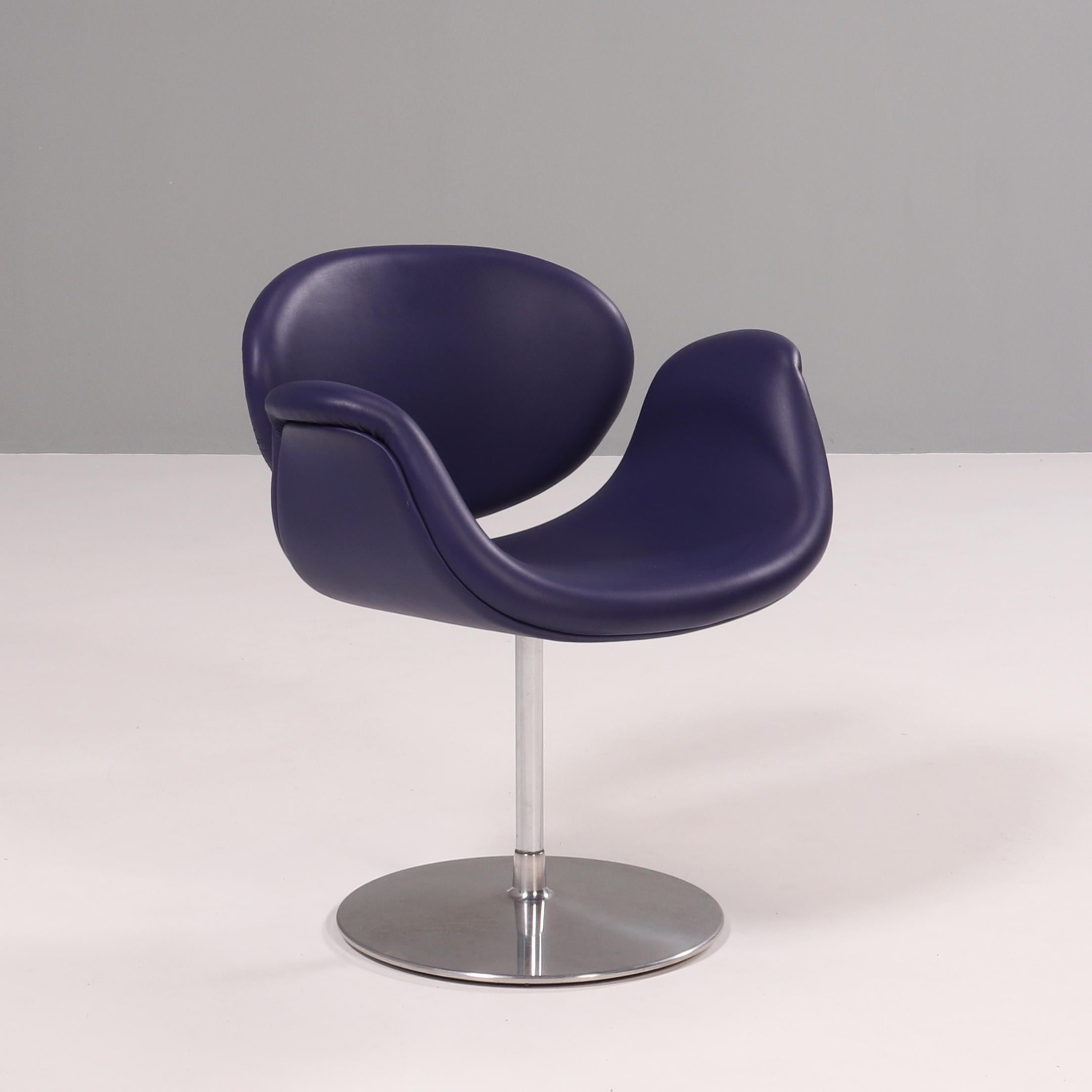 Leather Artifort by Pierre Paulin Purple Little Tulip Swivel Chairs, Set of 2