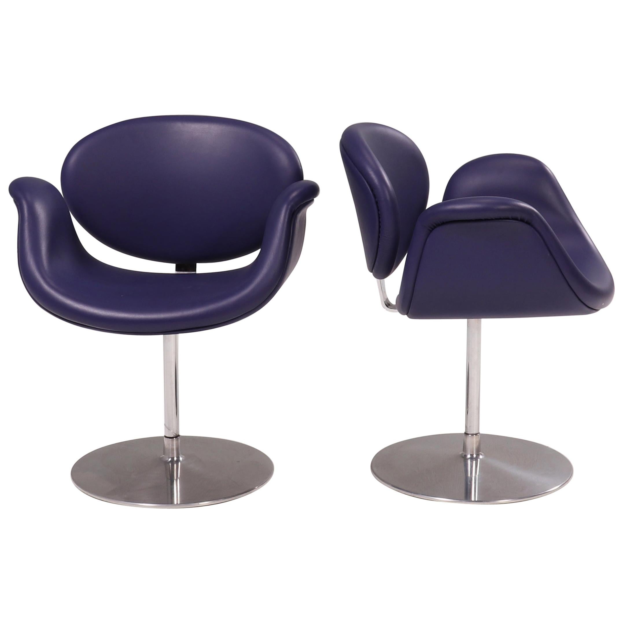 Artifort by Pierre Paulin Purple Little Tulip Swivel Chairs, Set of 2