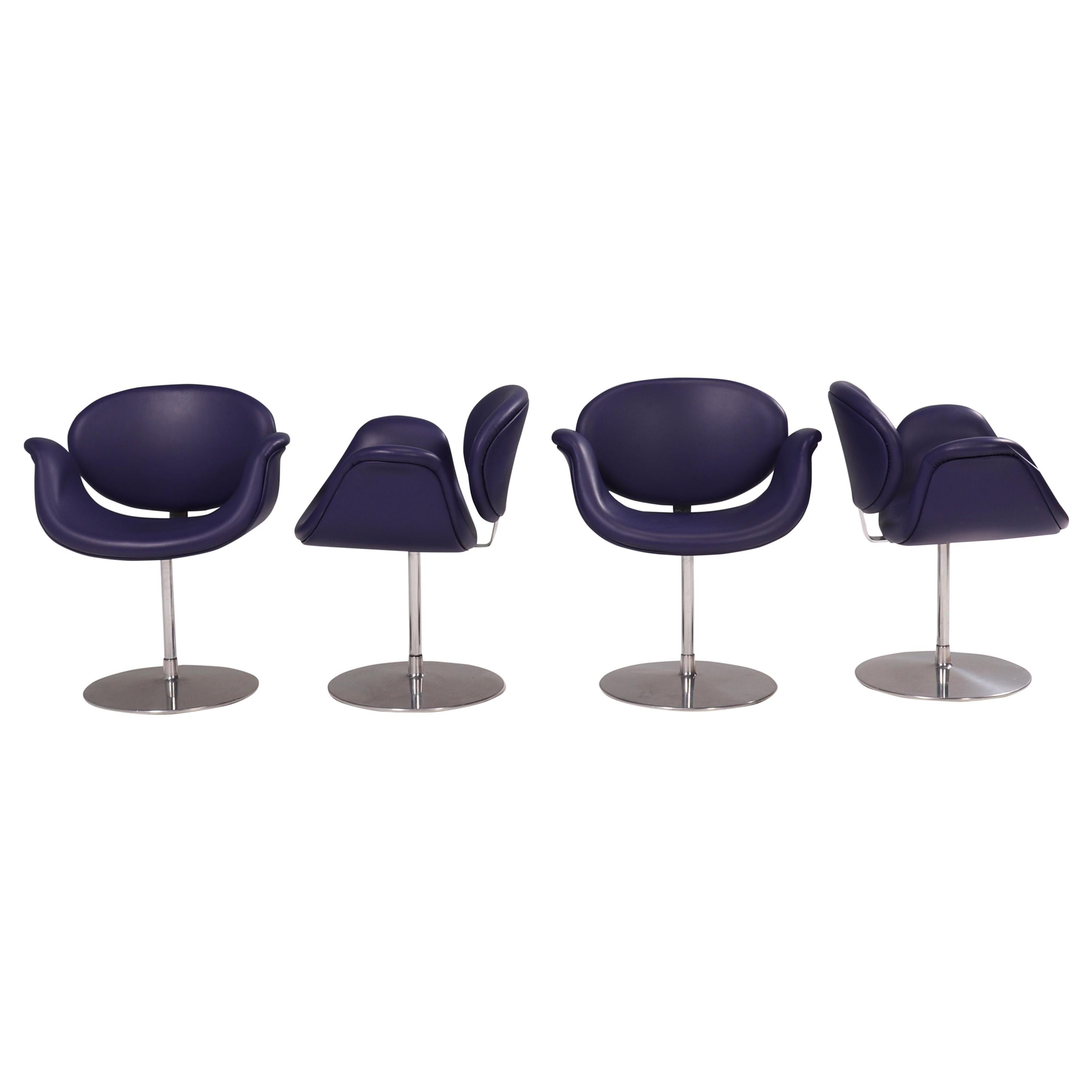 Artifort by Pierre Paulin Purple Little Tulip Swivel Chairs, Set of 4
