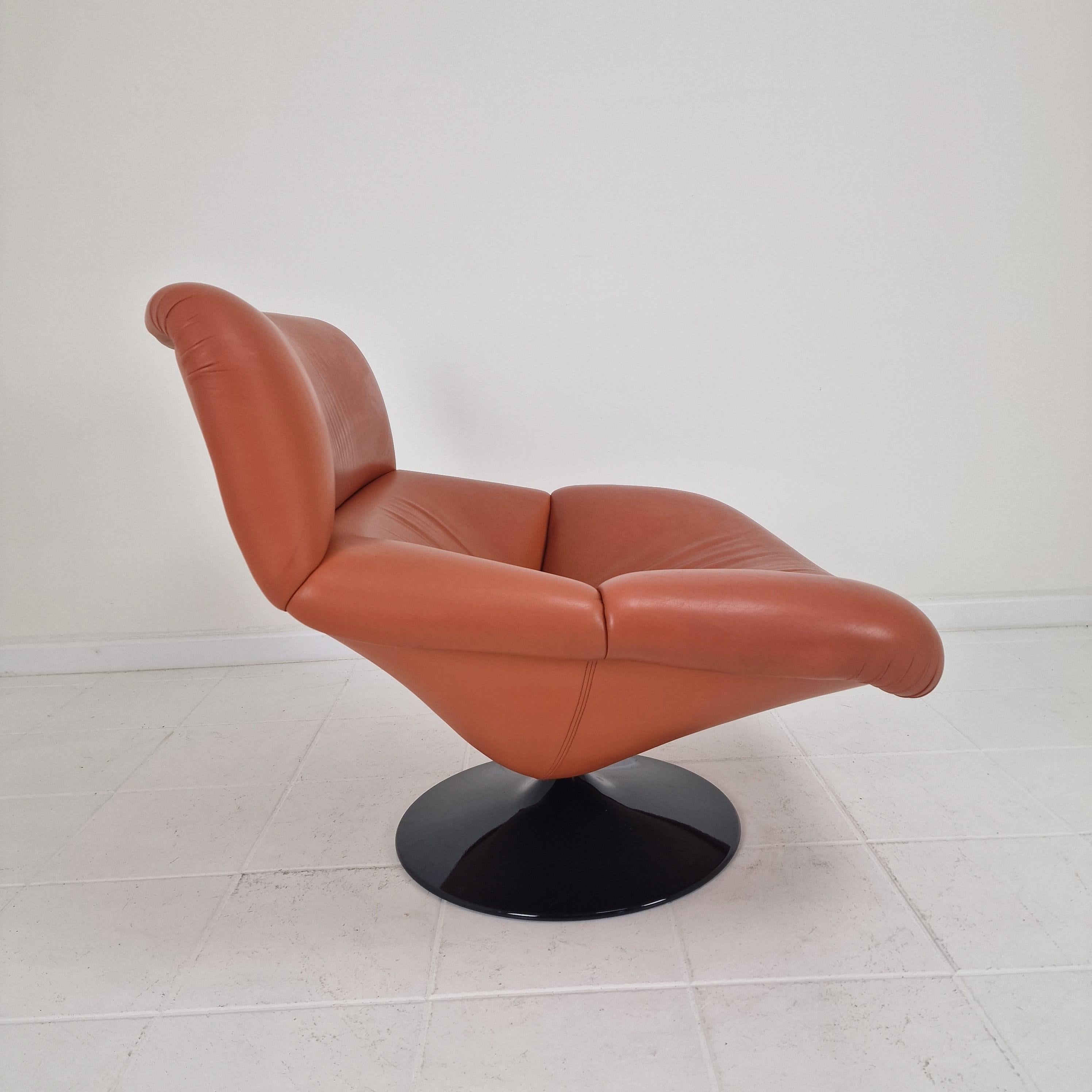 Metal Artifort F518 Lounge Chair by Geoffrey Harcourt in Leather, 1970's For Sale